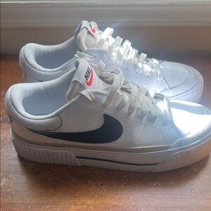 Nike Court Legacy Lift White Low-Top Platform Sneakers with Black Swoosh